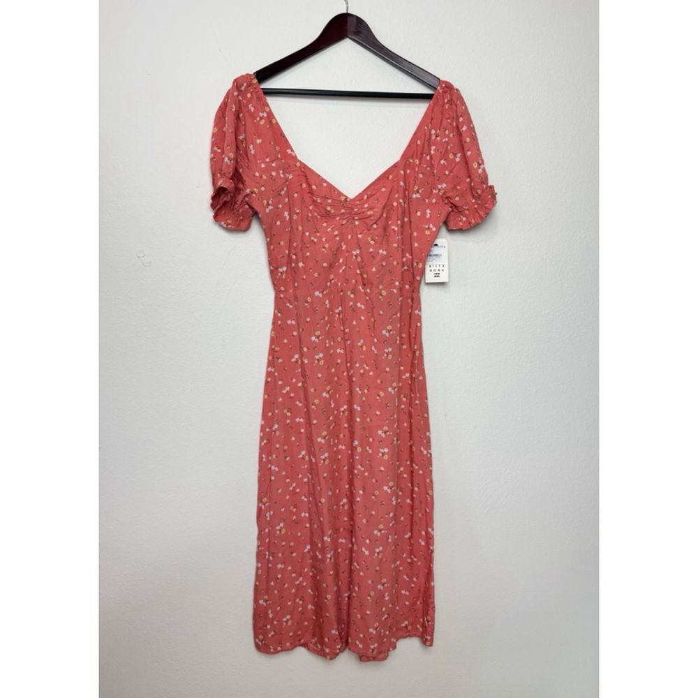 Billabong women midi floral dress puff sleeve XL Romantic Cottagecore Boho Beach - Picture 2 of 5
